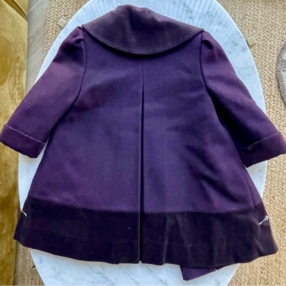Rothschild vintage wool/velvet pea coat, purple, floral embroidery, 2T, GUC - Picture 4 of 9